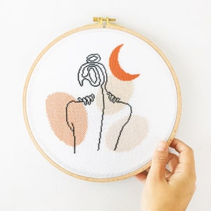 Dos femme motif point de croix PDF, ligne femme bohème point de croix, broderie bohème à la main, point X féminin,