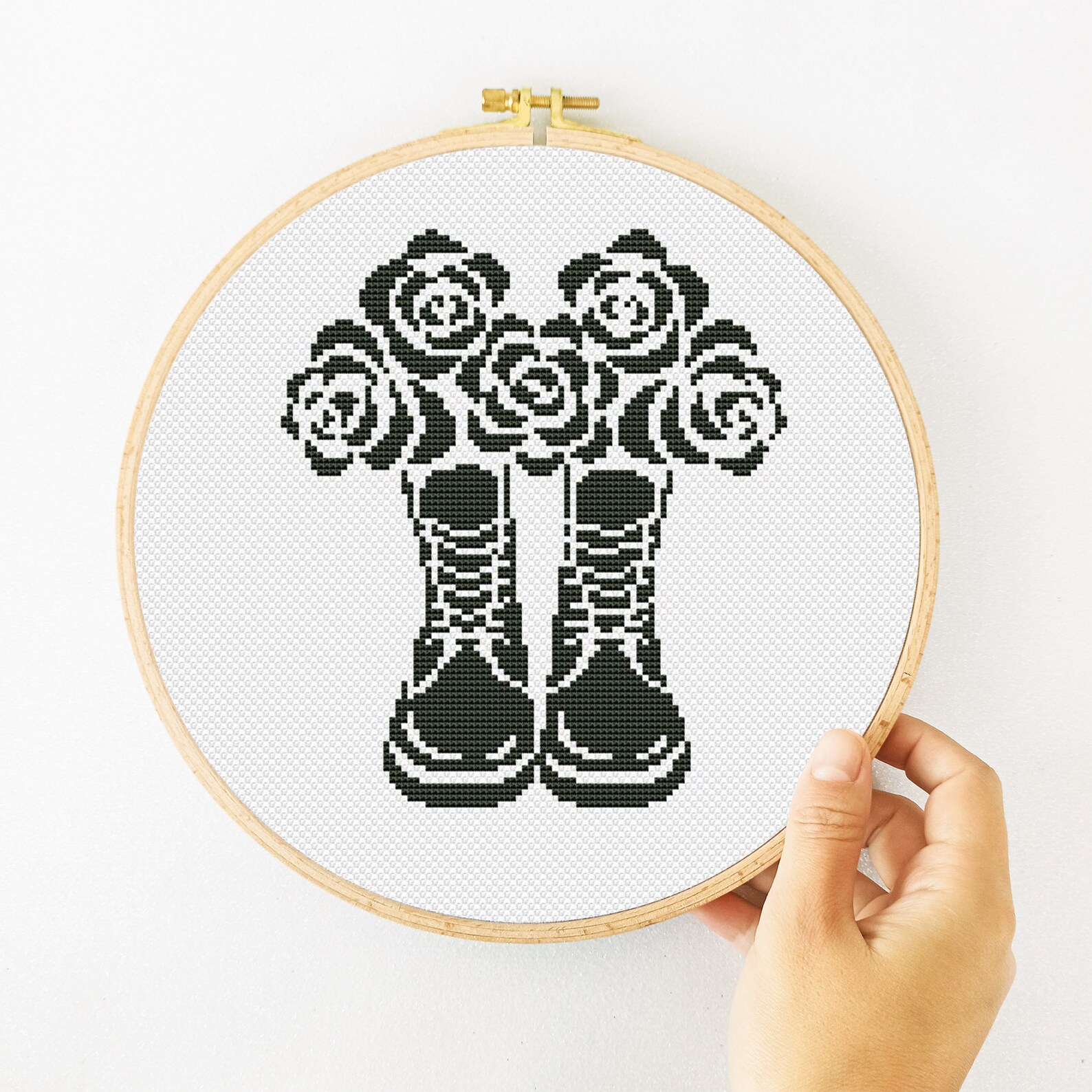 Flowers in Boots Cross Stitch Pattern PDF Potted Plant Cross Etsy