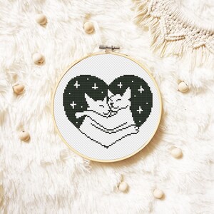 Cats In Love Cross Stitch Pattern PDF, Cute Animal Xstitch, Romantic Heart Hand Embroidery image 8