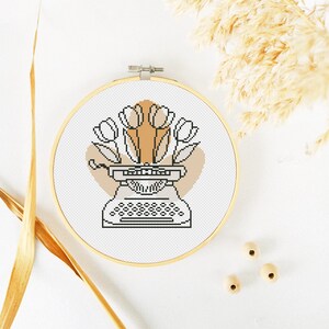 Typewriter Cross Stitch Pattern PDF, Boho Flower Cross Stitch, Retro ...