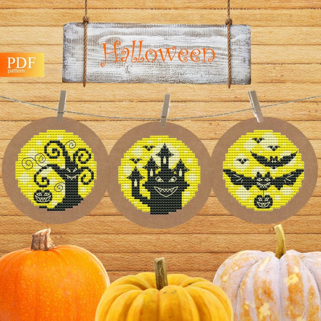 Halloween Cross Stitch Pattern PDF, Autumn Cross Stitch Chart, Happy ...