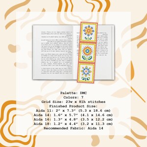Bookmark Cross Stitch Pattern PDF, Reading Hand Embroidery, Sunflower Xstitch Chart, Flower Cross Stitch Gift for Book Lovers, Bookworms image 2