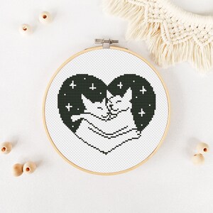 Cats In Love Cross Stitch Pattern PDF, Cute Animal Xstitch, Romantic Heart Hand Embroidery image 6