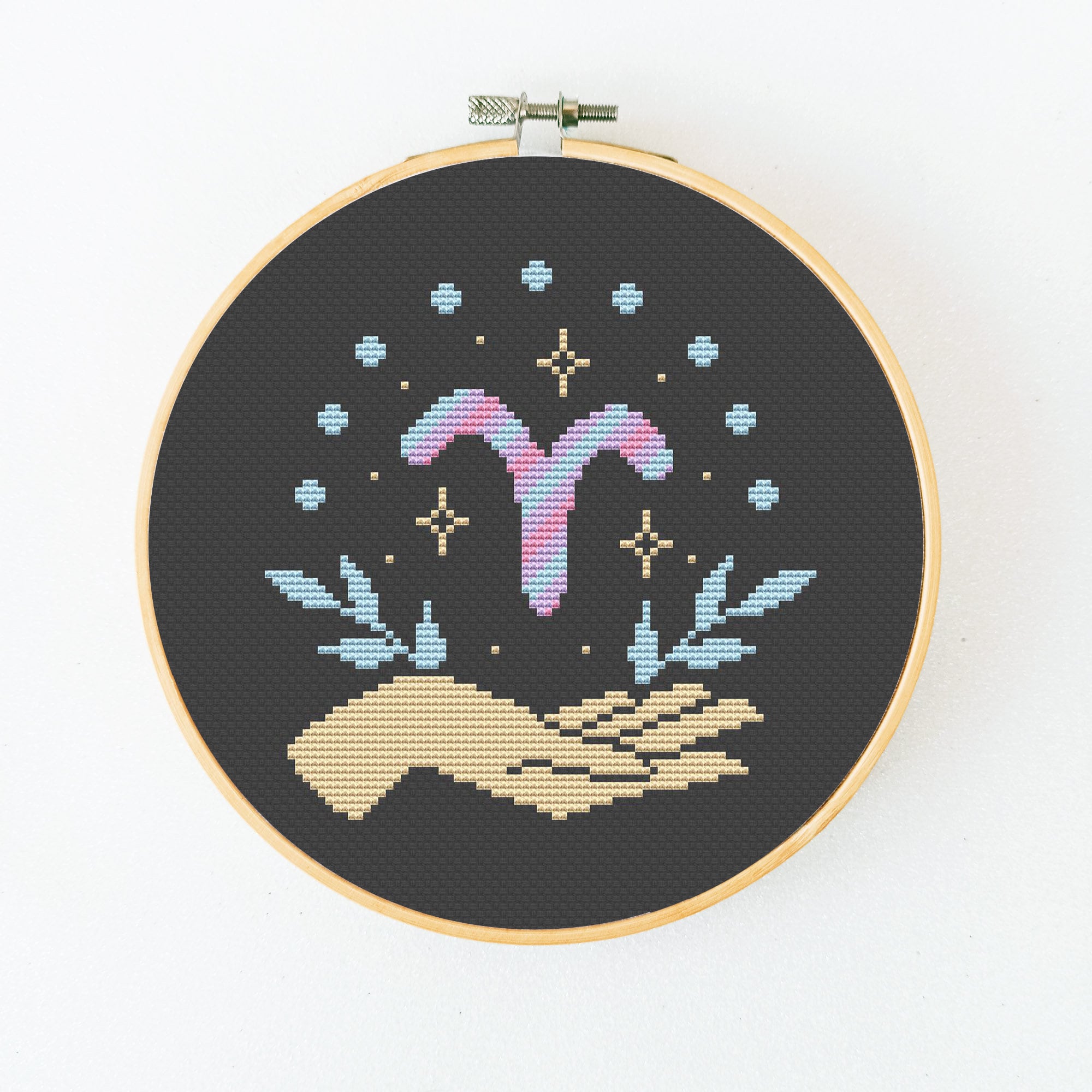 Aries Cross Stitch Pattern PDF Zodiac Sign Hand Embroidery Etsy