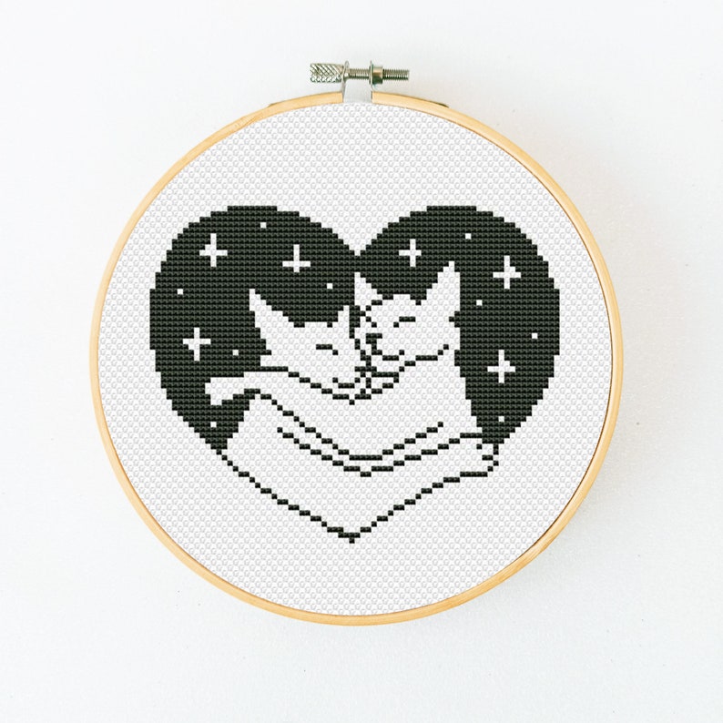 Cats In Love Cross Stitch Pattern PDF, Cute Animal Xstitch, Romantic Heart Hand Embroidery image 7