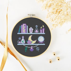 Witch Shelf Cross Stitch Pattern PDF, Magic Cross Stitch, Witchy Hand Embroidery, Cute Xstitch Instant Download image 9