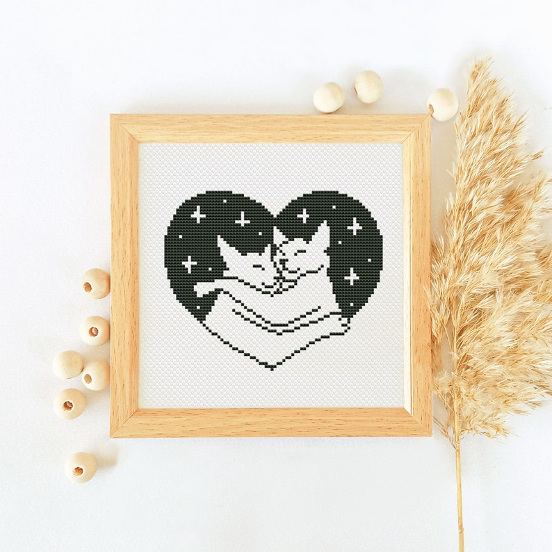 Cats In Love Cross Stitch Pattern PDF, Cute Animal Xstitch, Romantic Heart Hand Embroidery image 10