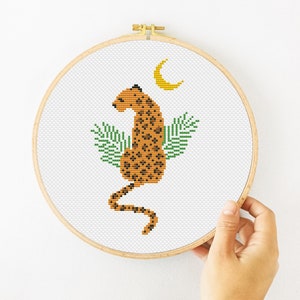 Leopard Cross Stitch Pattern PDF, Animal And Moon Cross Stitch, Boho Hand Embroidery, Wild Animal Xstitch, Jungle Animal Cross Stitch image 7