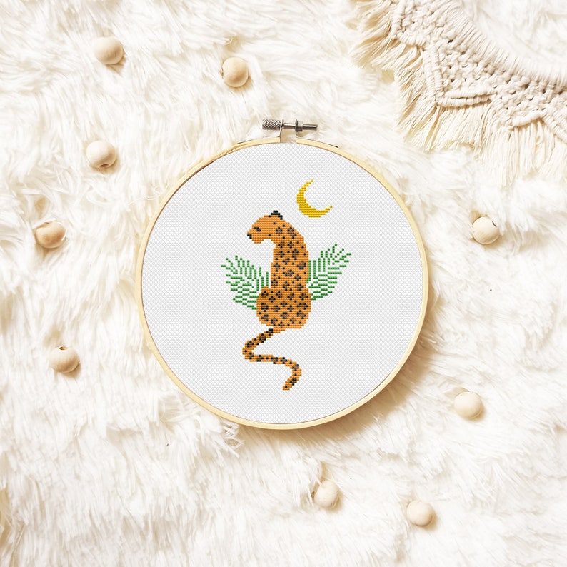 Leopard Cross Stitch Pattern PDF, Animal And Moon Cross Stitch, Boho Hand Embroidery, Wild Animal Xstitch, Jungle Animal Cross Stitch image 8