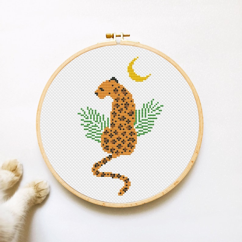 Leopard Cross Stitch Pattern PDF, Animal And Moon Cross Stitch, Boho Hand Embroidery, Wild Animal Xstitch, Jungle Animal Cross Stitch image 9