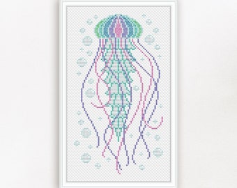 Jellyfish Cross Stitch Pattern PDF, Sea Animal Cross Stitch, Ocean Creature Xstitch, Nautical Hand Embroidery, Marine Mandala Chart, Nature