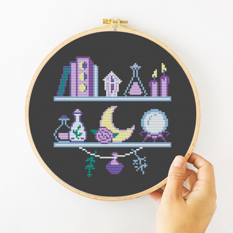 Witch Shelf Cross Stitch Pattern PDF, Magic Cross Stitch, Witchy Hand Embroidery, Cute Xstitch Instant Download image 6