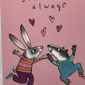 Tú y yo, siempre, tarjeta de amor. tarjeta de san valentin Tarjeta de aniversario. Tarjeta de mejores amigos. Invitación de boda, novio, novia. tarjeta ilustrada.