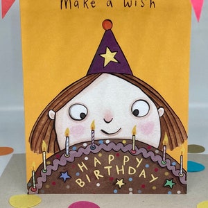 Happy Birthday Karte, Geburtstagskarte, Unisex Karte, Kindergeburtstag Karte, Jungen Geburtstag, Mädchen Geburtstag, Geburtstagskuchen, illustrierte Karte.