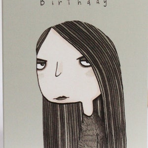 Feliz cumpleaños chica gótica. Adolescente malhumorado. Personaje ilustrado. Tarjeta de cumpleaños para adolescentes. Adolescente. Emo. Tarjeta de cumpleaños gótica. Tarjeta de adolescente.