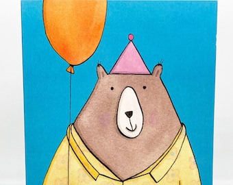 Happy Birthday bear card, Congratulations card, Dads birthday, Grandads birthday, Brothers, unisex card, illustrated bear, well done card