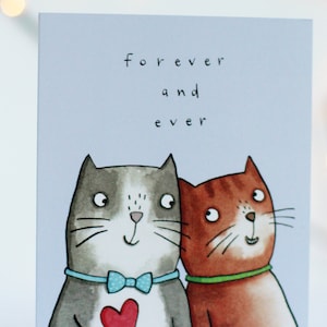 Tarjeta para siempre y para siempre. boda. Gatos. compromiso. amar. marido. esposa. socio. Tarjeta ilustrada.