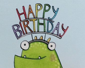 Buon compleanno, Monster card, Quite Nice Monsters, Birthday card, unisex card, handn, boys, girls, personaggio illustrato