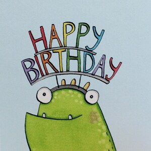 Happy Birthday, Monster Karte, Ziemlich Schöne Monster, Geburtstagskarte, unisex Karte, handgezeichnet, Jungen, Mädchen, illustrierter Charakter