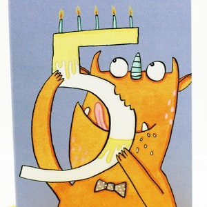 Fünfter Geburtstag, Happy Birthday, fünf Jahre alt, Kindergeburtstag, Ganz Schöne Monster, Fünfte Geburtstagskarte, Jungen, Mädchen, Monsterkarte