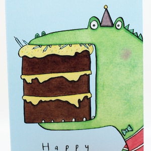 Alles Gute zum Geburtstag Monster, Geburtstagskarte, Quite Cute Monsters, Geburtstagskarte, Geburtstagskuchen, Unisex Karte, Hand gezeichnet, Jungen, Mädchen, dargestellt Charakter