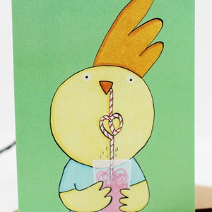 Tarjeta de pollo con batido, amor, amistad, pensar en ti, hola amiga, extrañarte, mandarte un abrazo.