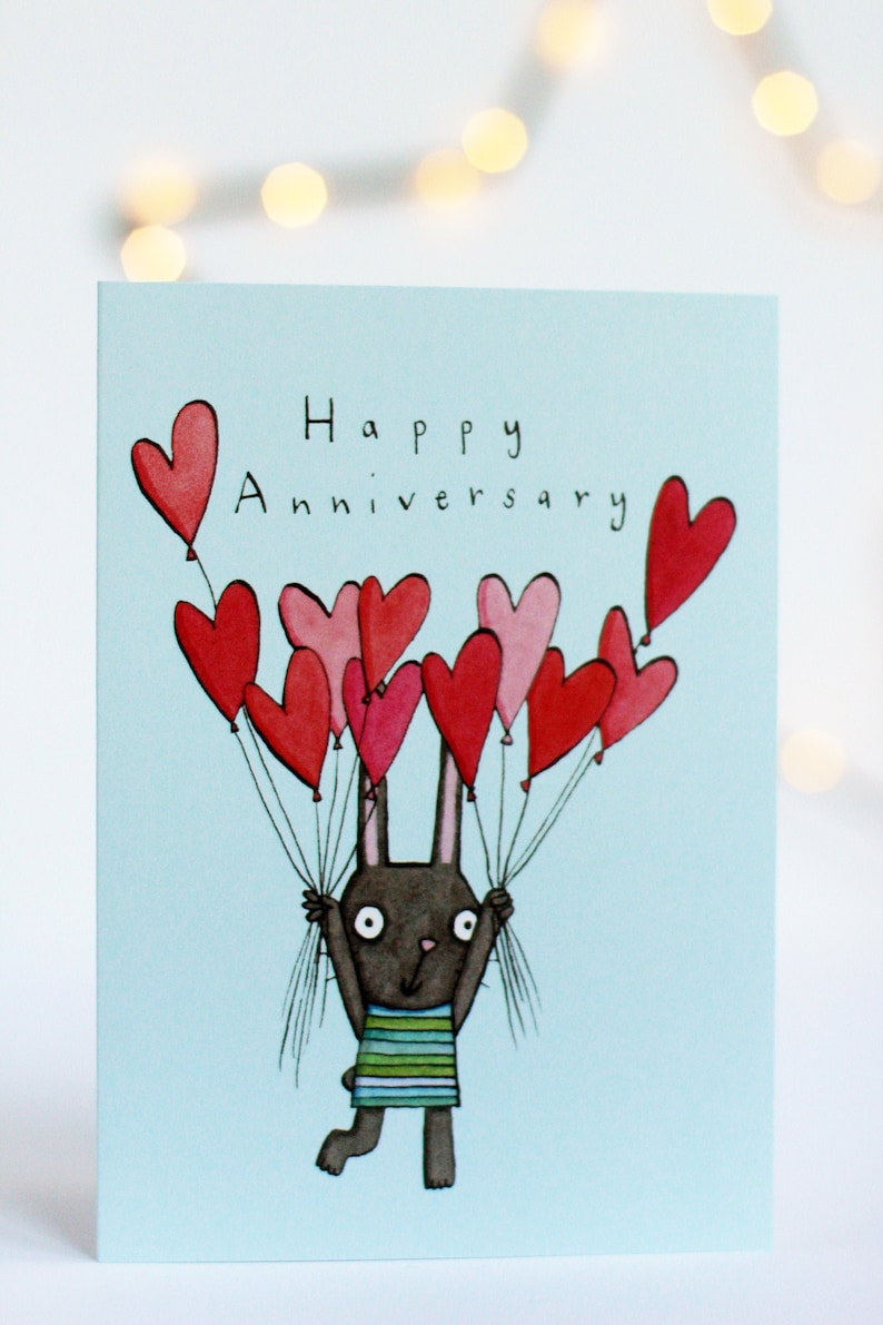 Happy Anniversary. Love Hearts. Rabbit. Love You. Heart Balloons. Hand ...