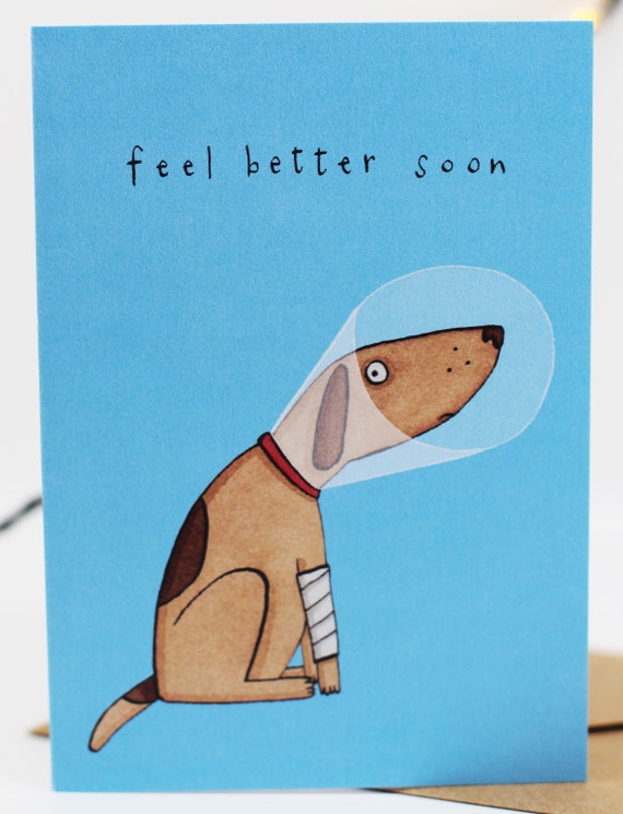 Greeting Card Get Well Soon with a Cute Sick Cat. Cartoon Funny