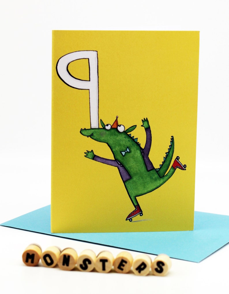 Ninth birthday, Happy birthday, nine year old, Children's birthday, Quite Nice Monsters, ninth birthday card, boys, girls, monster card image 2