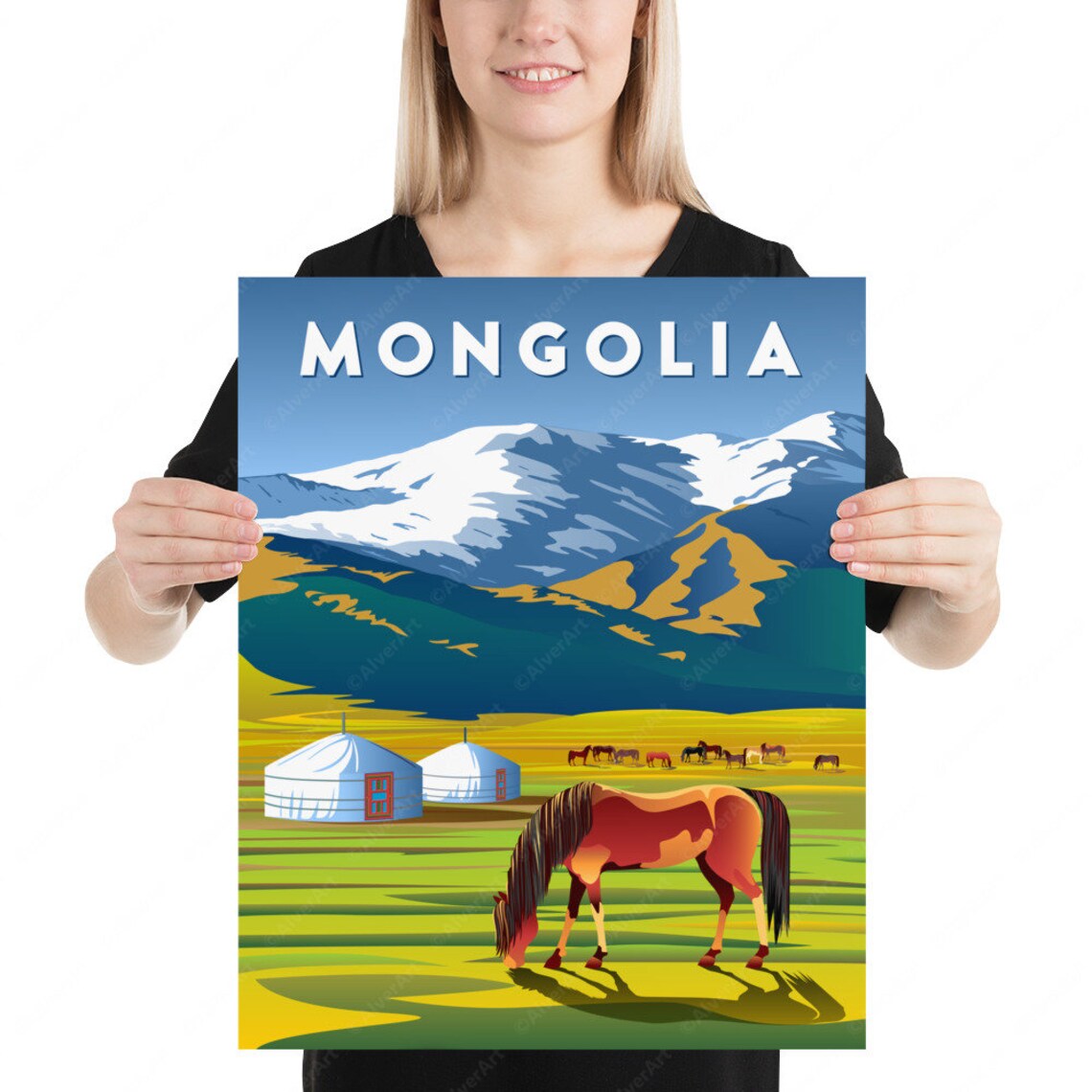 Mongolia Poster Asia Poster Steppe Print Mongolia Horse | Etsy