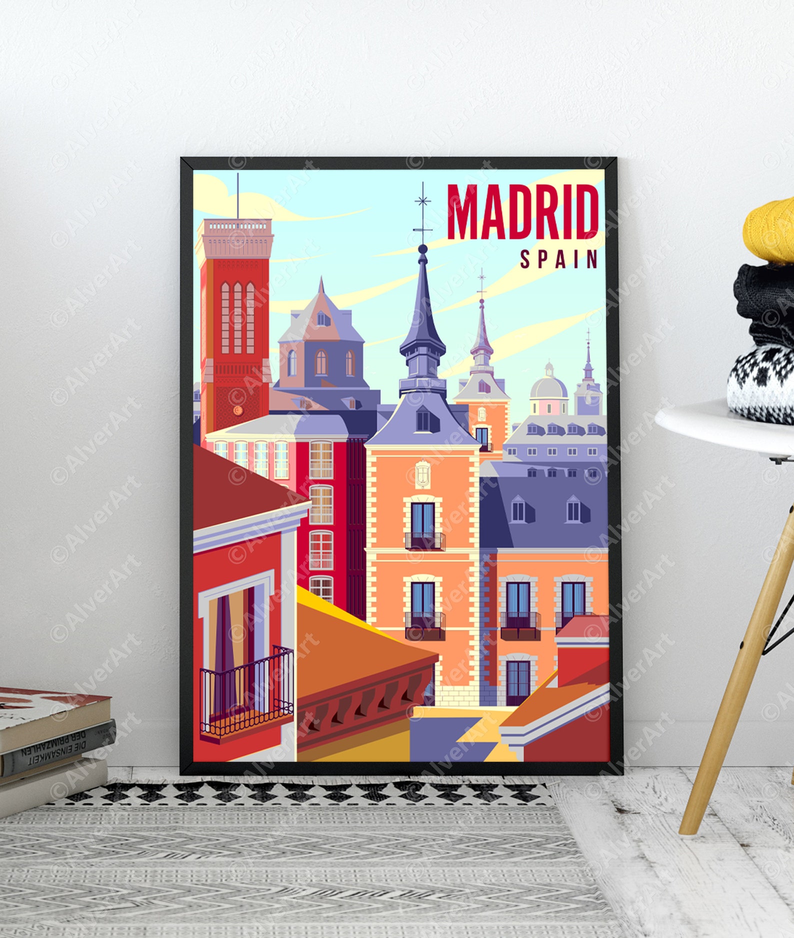 Madrid Poster Cityscape Spain Historic Center Travel Print Etsy