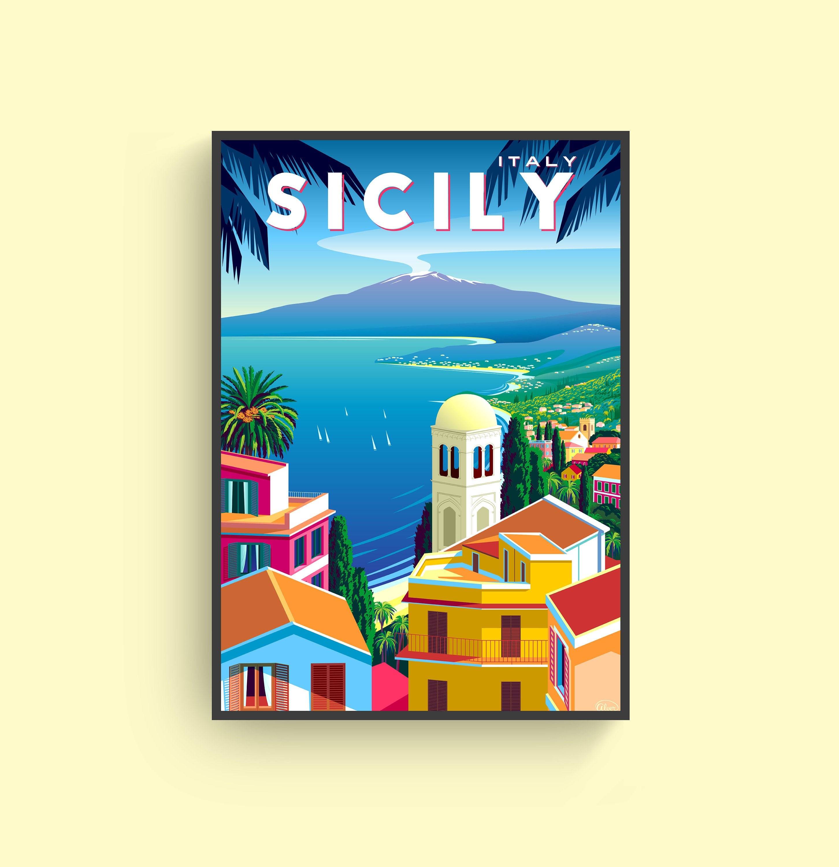 Italy Poster Italy Print Sicily Poster Italy Taormina Mount Etsy