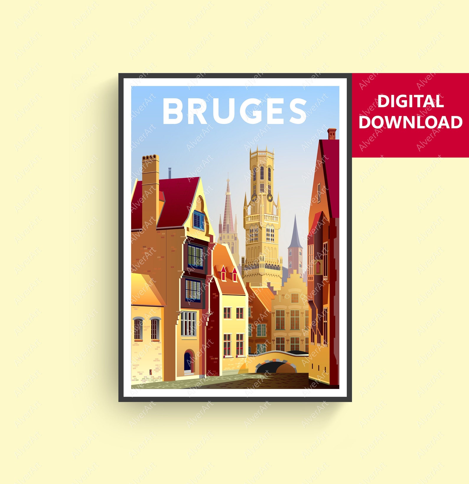 Bruges Poster Belgium Poster Bridge Canal Old Town Travel Etsy