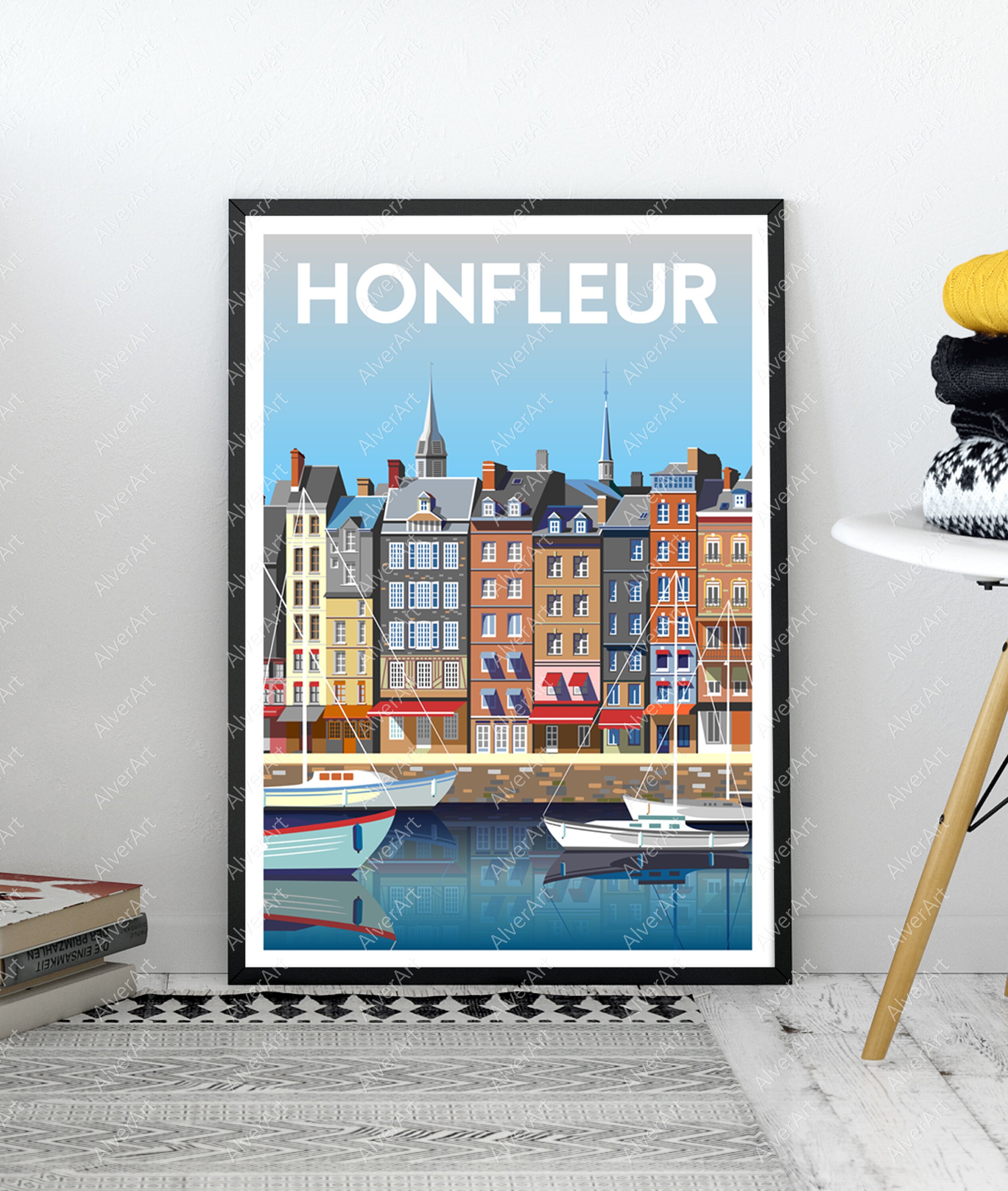 France Poster Honfleur Poster French Print Normandy Harbor Etsy