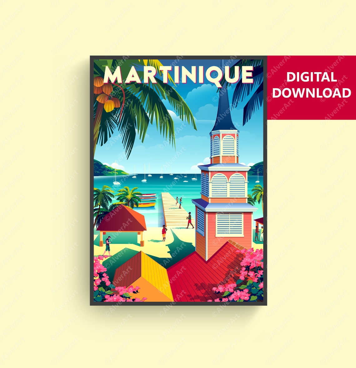 Martinique Poster Island Landscape Caribbean Traditional | Etsy
