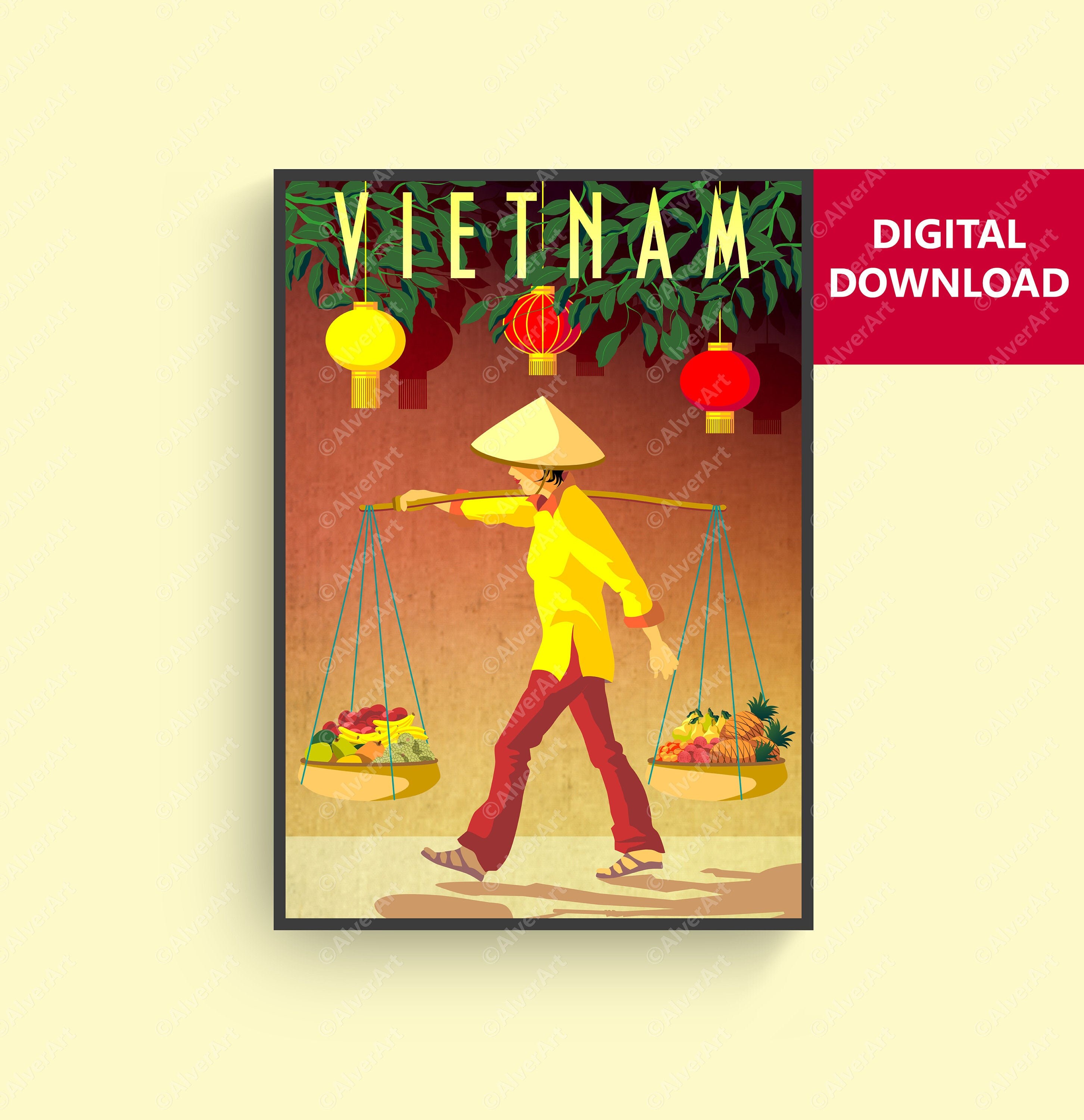 Vietnam Retro Travel Poster Vietnam Print Digital ISO | Etsy