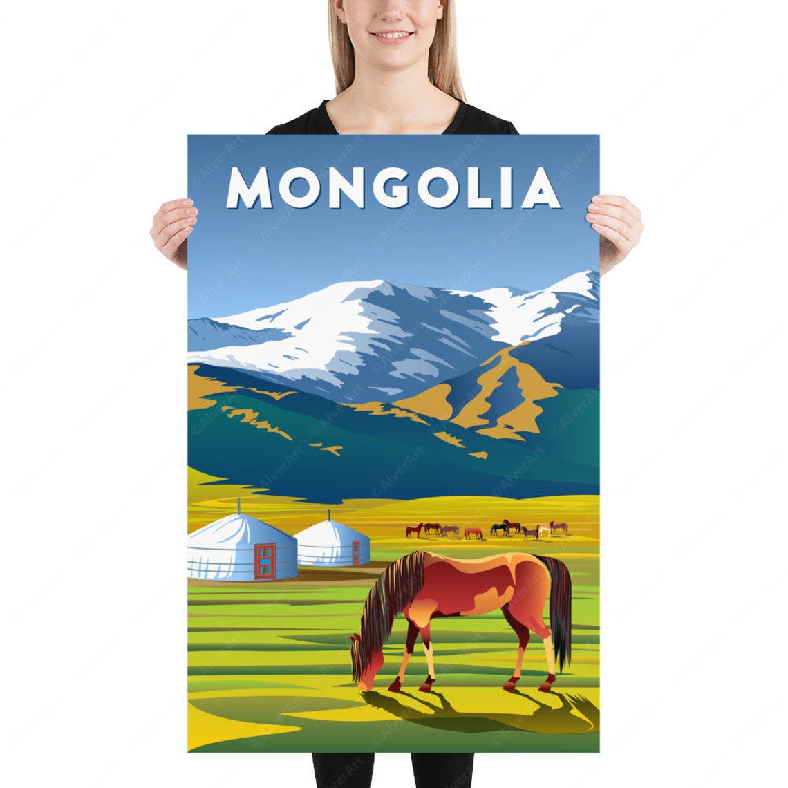 Mongolia Poster Asia Poster Steppe Print Mongolia Horse | Etsy