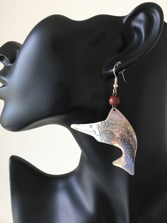 Fish,Silver,Steel,Dangle earrings,Drop earrings,St