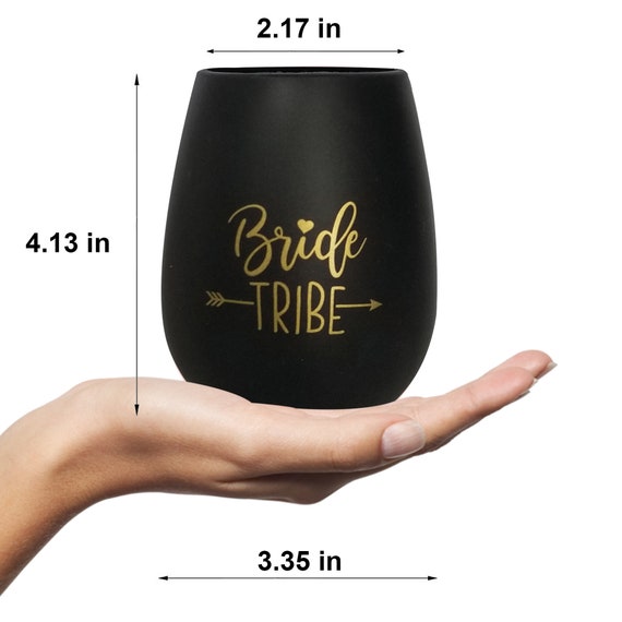 Set of 10 Black and Gold Bundle with Temporary Tattoos Bridesmaid Wedding Gift Party Favors Bachelorette Party Supplies Bride Tribe Bachelorette Party Silicone Wine Glass