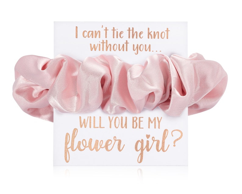 Hair Tie Flower Girl Proposal Gift Box Light Pink Satin Scrunchie To Have /& To Hold Your Hair Back Rose Gold Card Bridal Party Wedding