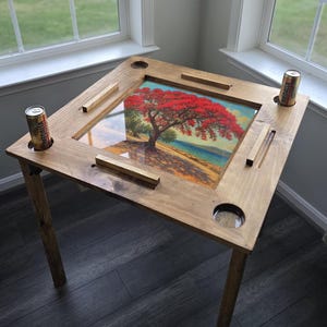 Handmade Puerto Rico Domino Table: Epoxy Flood Play Area, Flamboyan Tree