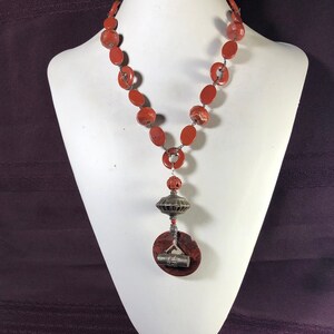 Red Jasper Neckpiece, Antique Silver, India, Ch&#39;ing Dynasty, Vintage. Great with Nepalese Purse or Bracelet Following. AA41.