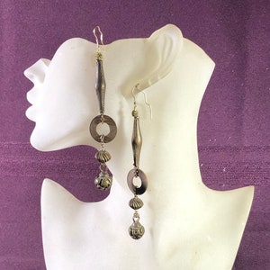 All Antiques, Earrings, Baoule Brass, Ch&#39;ing Dynasty Buttons, India Coins, Long, Ethnic, Tribal, Statement, Dramatic, Dangly, Drop. #152.