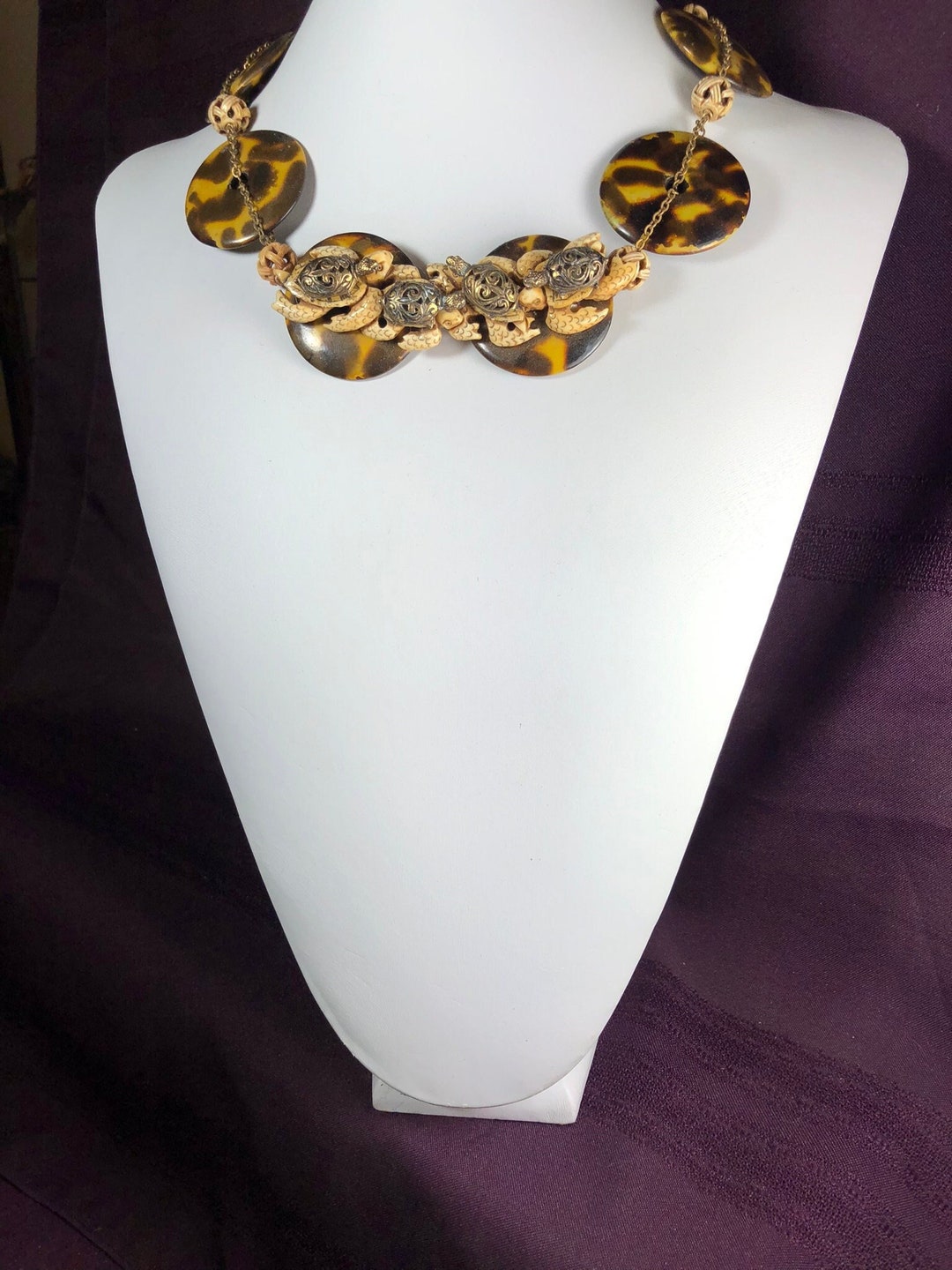Tropical Neckpiece Brass Turtles Bamboo Bone Necklace - Etsy UK