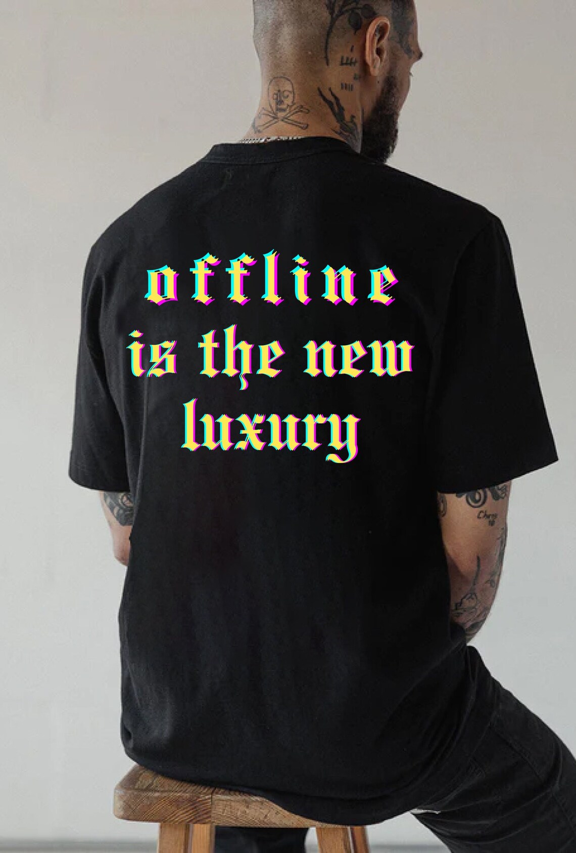 Offline is the New Luxury Shirt, Bold Gothic Font Tshirt, Retro Neon