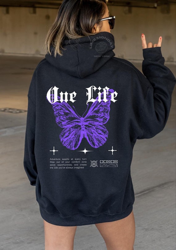 One Life X Butterfly Hoodie Back Print Streetwear Motivational Vintage 90s Graphic Hoodie Fairy Grunge 2yk Baggy Oversized Pullover Hoodie Etsy Singapore