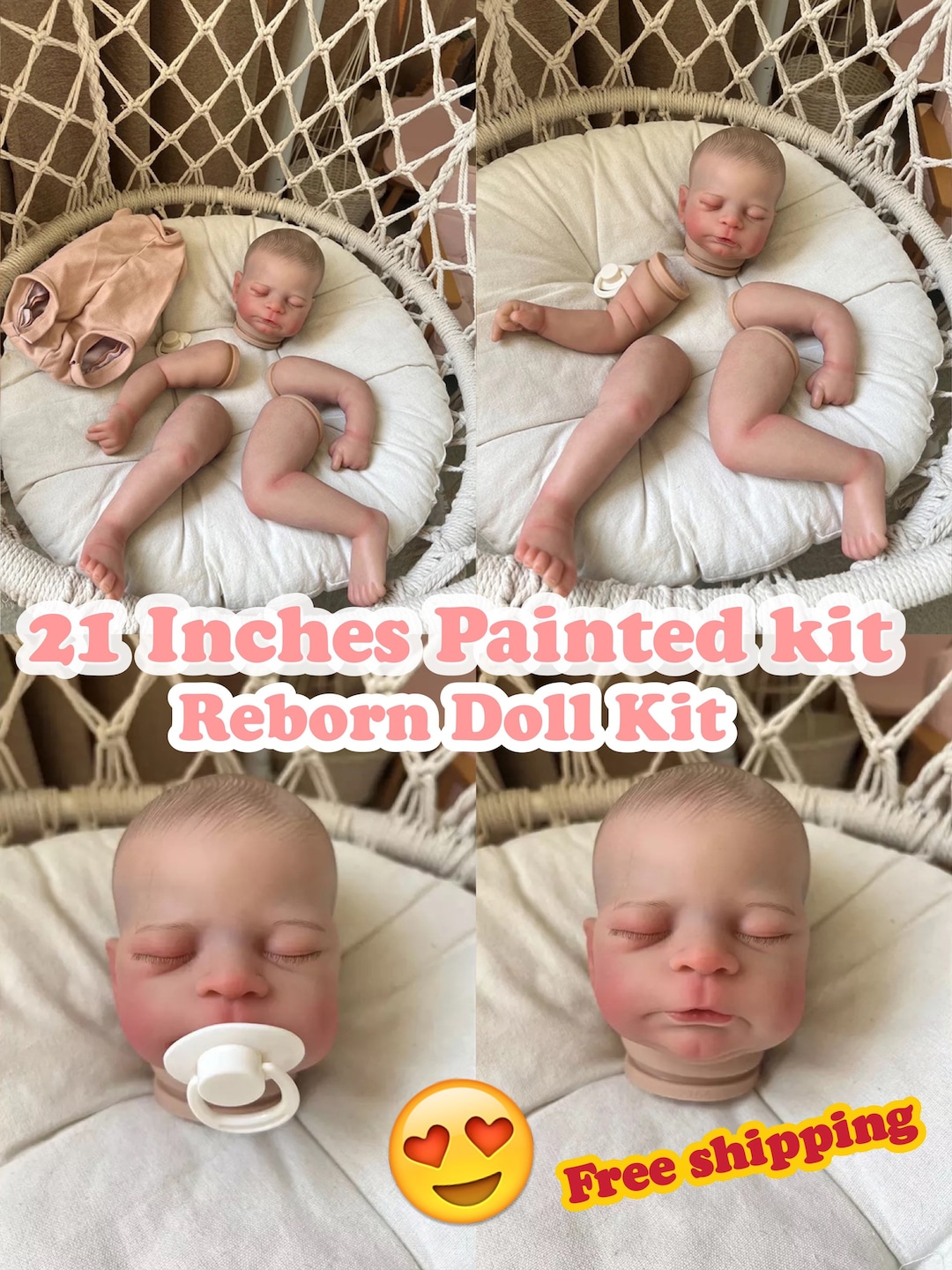 Reborn Doll Kit 21 Inches Newborn Baby Elijah Kit Painted DIY Doll Arts Handmade Reborn Baby