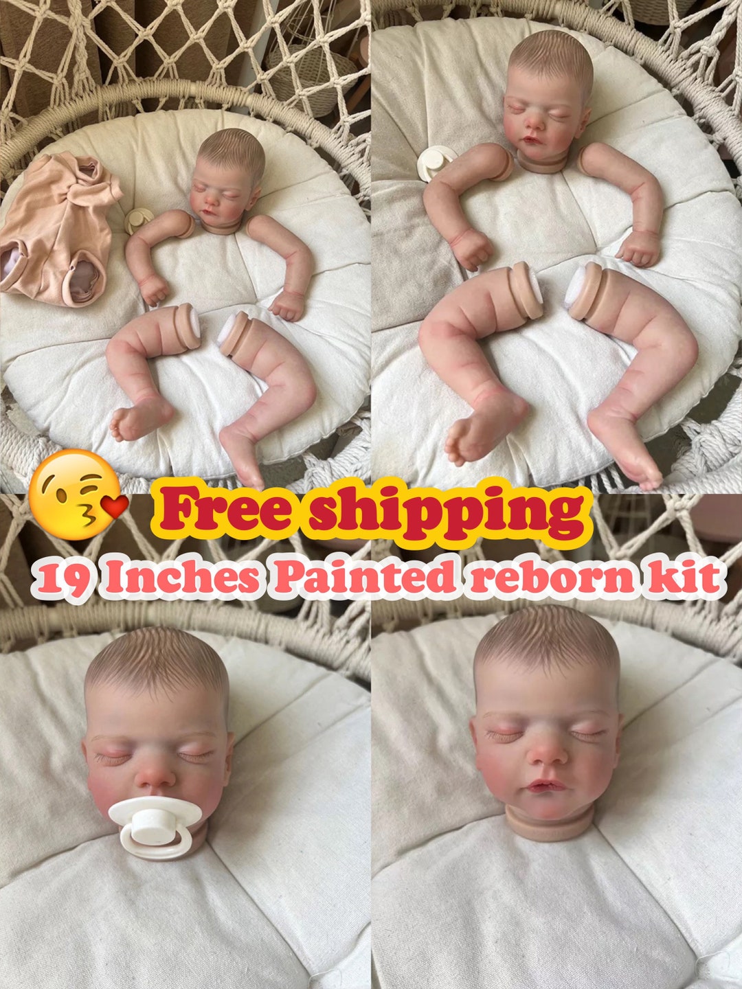 Reborn Doll Kit 19 Inches Newborn Baby Elijah Kit Painted DIY Doll Parts Handmade Reborn Baby