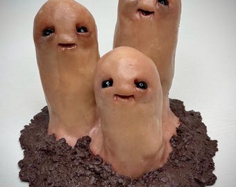 Trío Diglett – Escultura de criatura inspirada en Pokémon – Una extraña rareza hecha a mano con arcilla polimérica