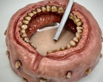 Cenicero con forma de boca – Cenicero con forma de dientes grotescos – Extraña rareza hecha a mano con arcilla polimérica